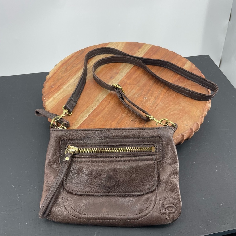 Linea Pelle‎ Dylan Crossbody bag Purse Brown leather w/ Brass
